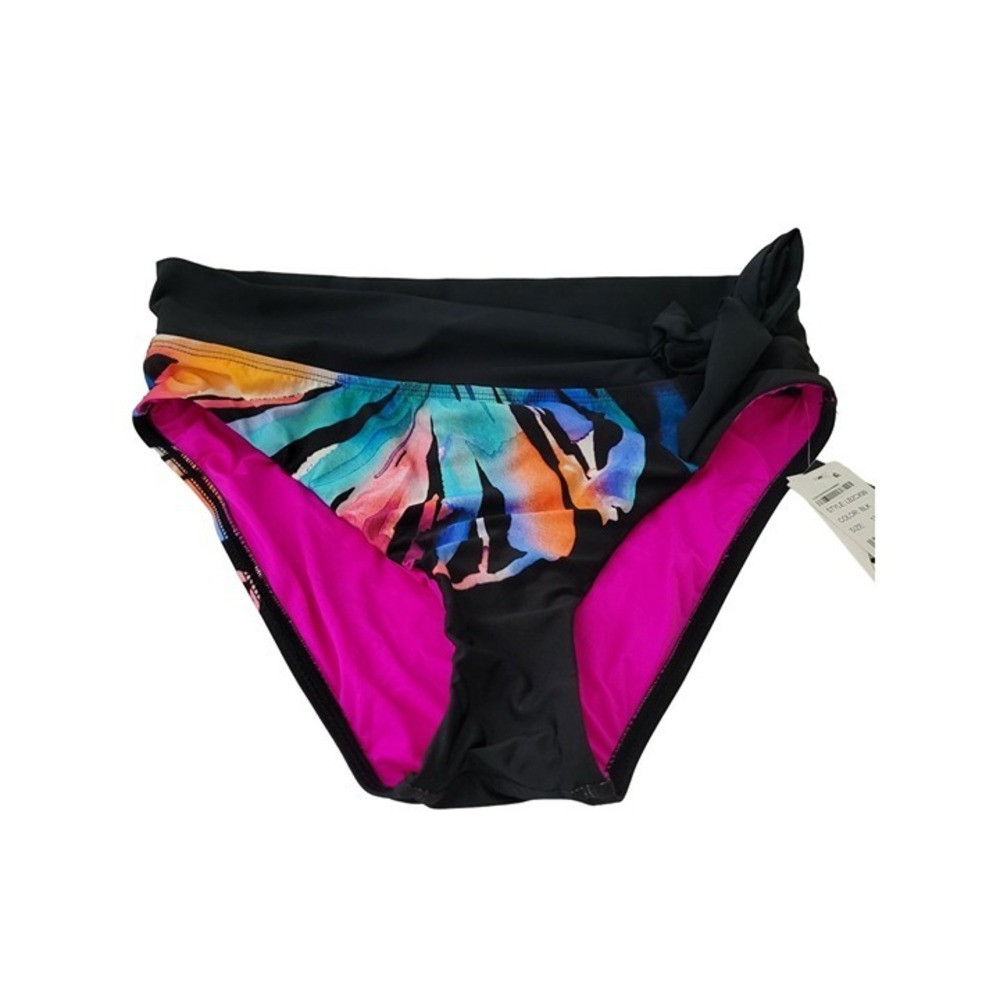 La Blanca Tropical Floral Side Tie Bikini Bottoms Navy Size 10 NWT